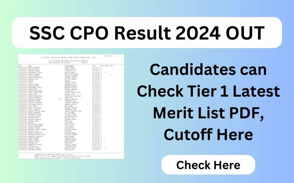 SSC CPO Result 2024 OUT at ssc.gov.in: Check Tier 1 Latest Merit List PDF, Cutoff Here